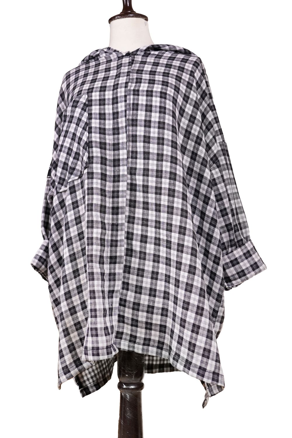 Hooded Check Shirt — front on a dress form