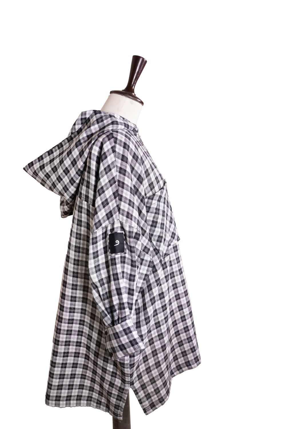 Hooded Check Shirt — side view with hood up