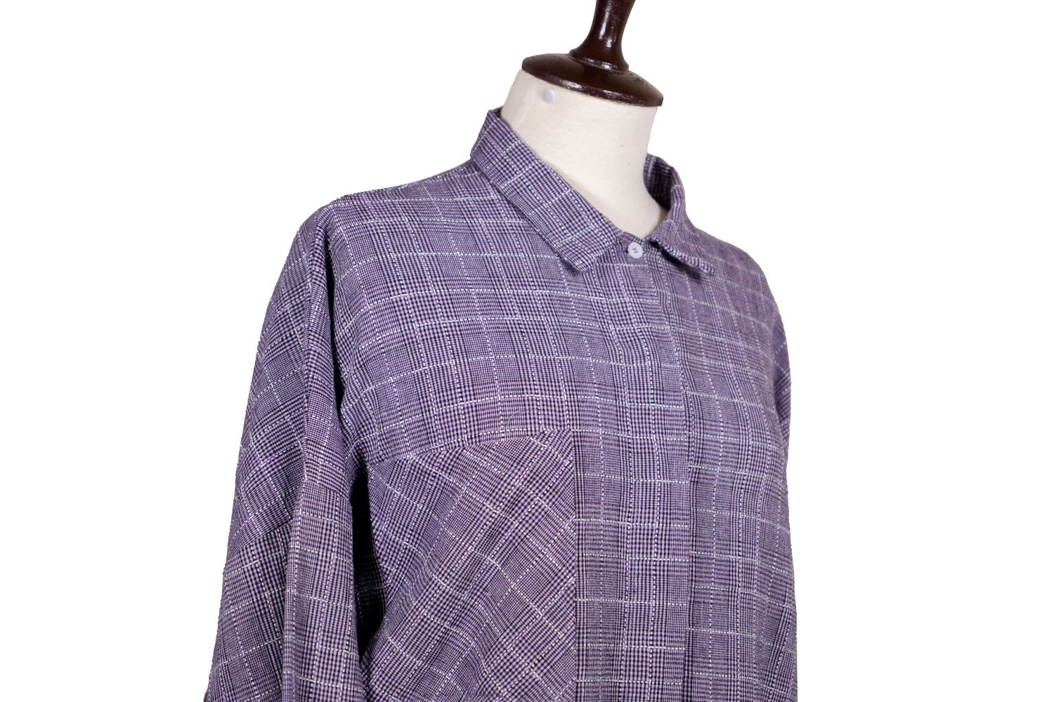 Lavender Windowpane Shirt — collar and concealed placket on a dress form