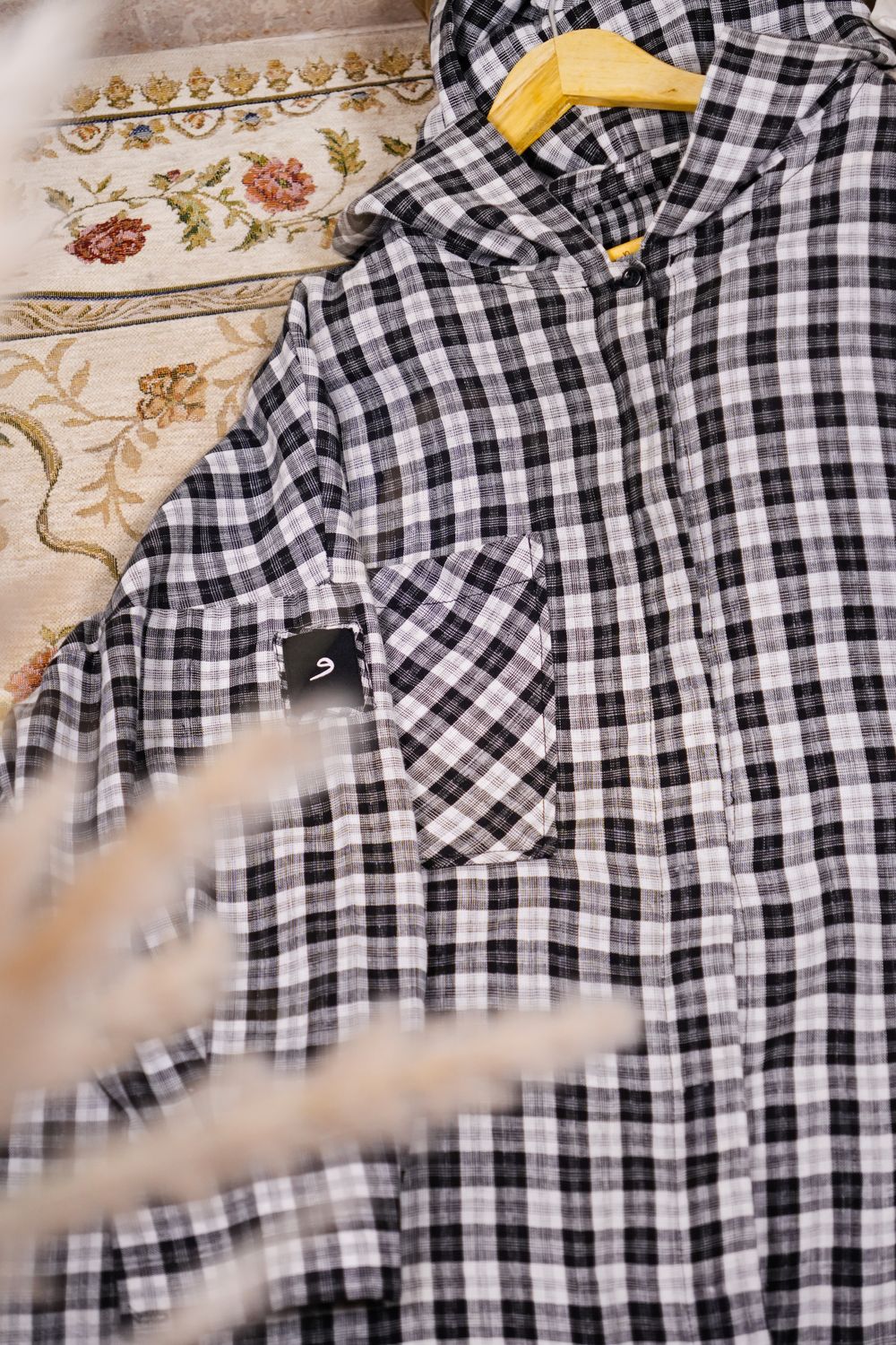 Hooded Check Shirt — chest pocket detail