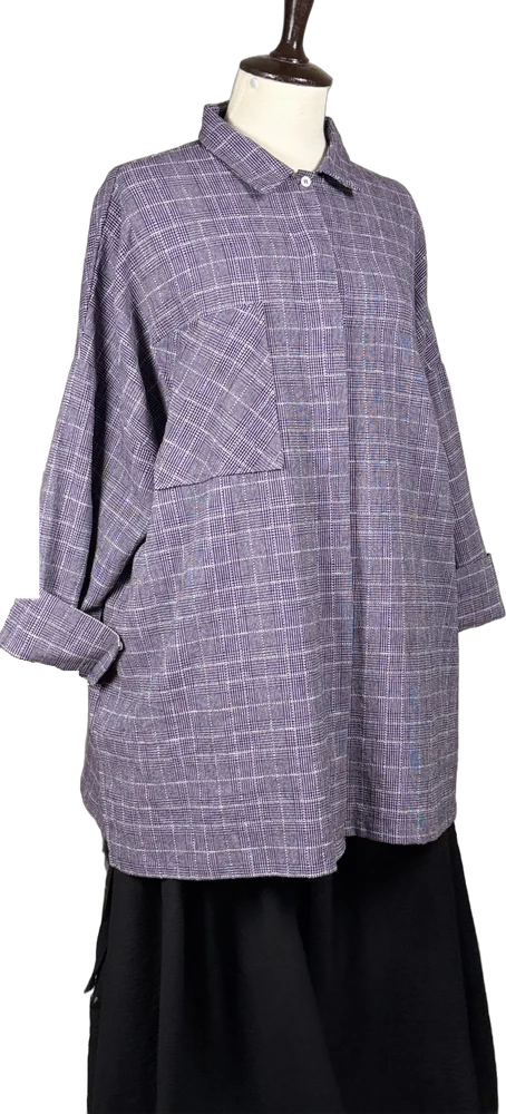 The Windowpane Shirt worn over the Maxi Skirt on a dress form